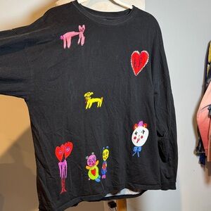 Teddy Fresh Black Long Sleeve Tee with Colorful Animal Graphics